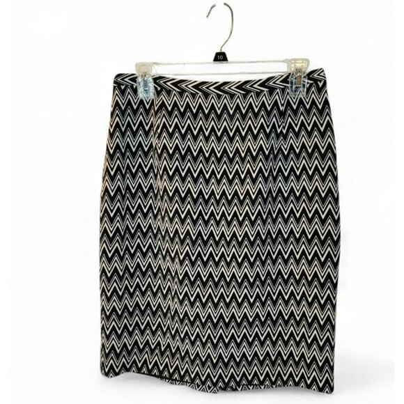 Oscar de la Renta Silk Chevron Pencil Skirt 10 | 100% Silk | Black/White - Picture 4 of 7
